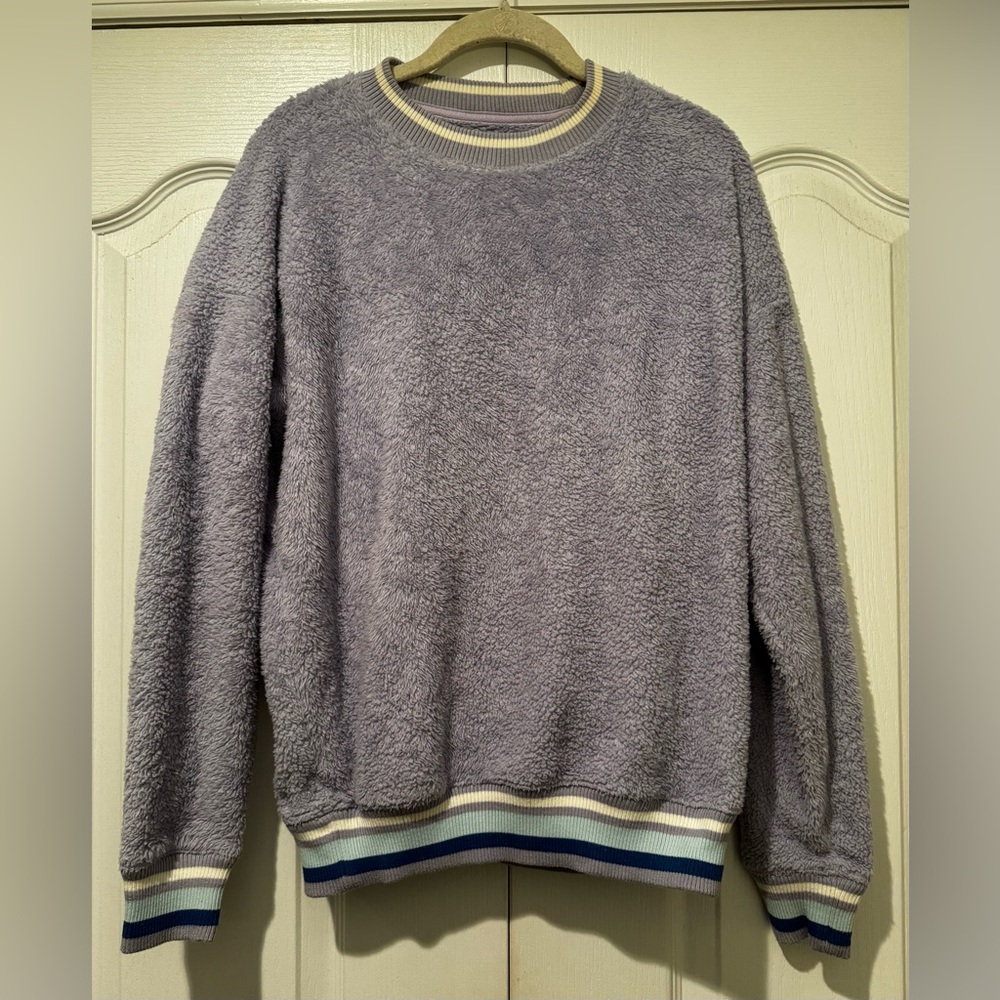 Aerie Lavender Fleece Crewneck Pullover with Striped Detail - Size XS